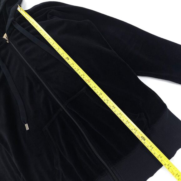 JUICY COUTURE Y2K 90s Velour Hoodie Zip Jacket Black Athleisure Lounge Minimal - Picture 5 of 7
